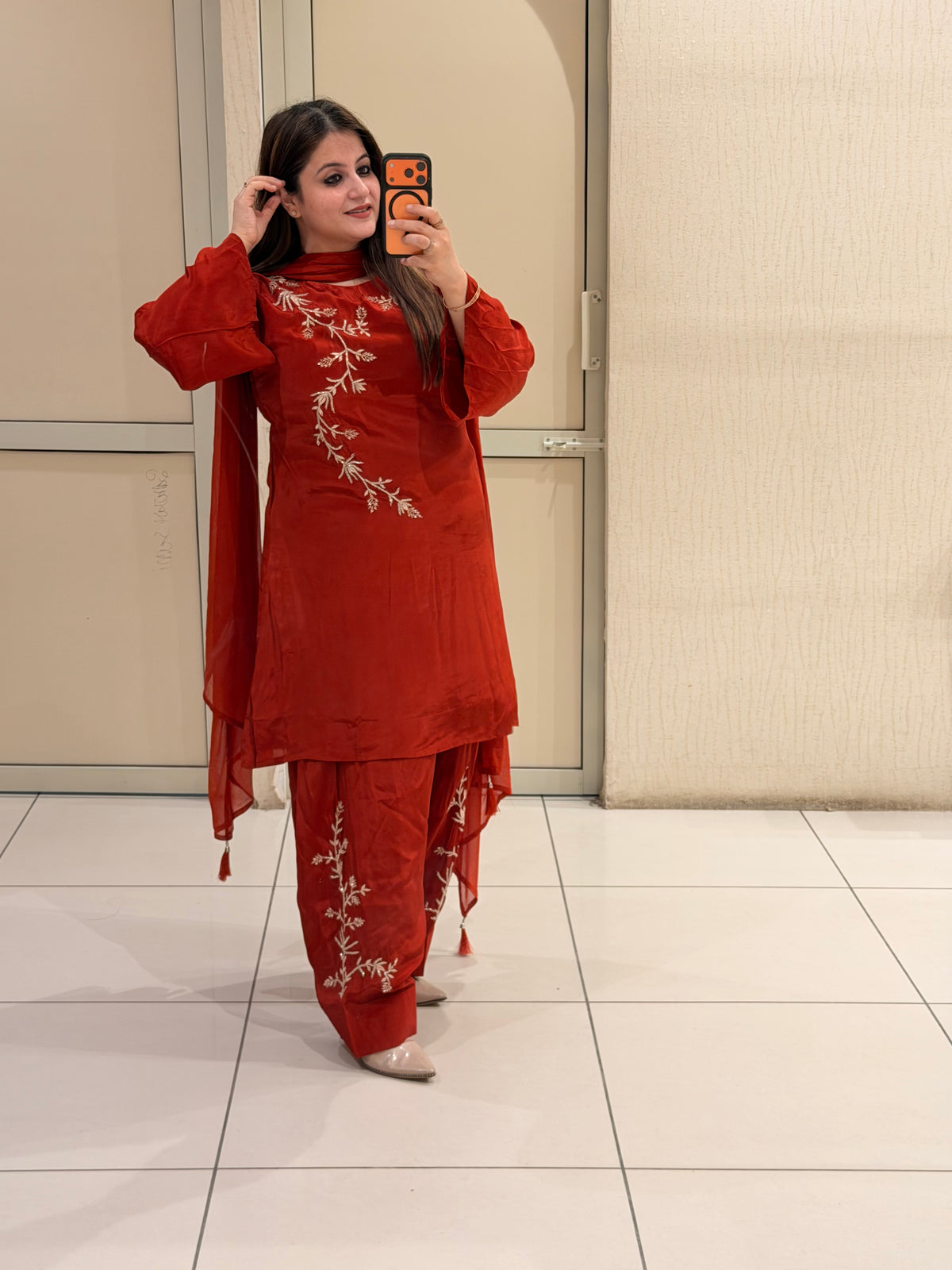 Red Pure Crepe Farsi Handwork Suit (M–XXL)