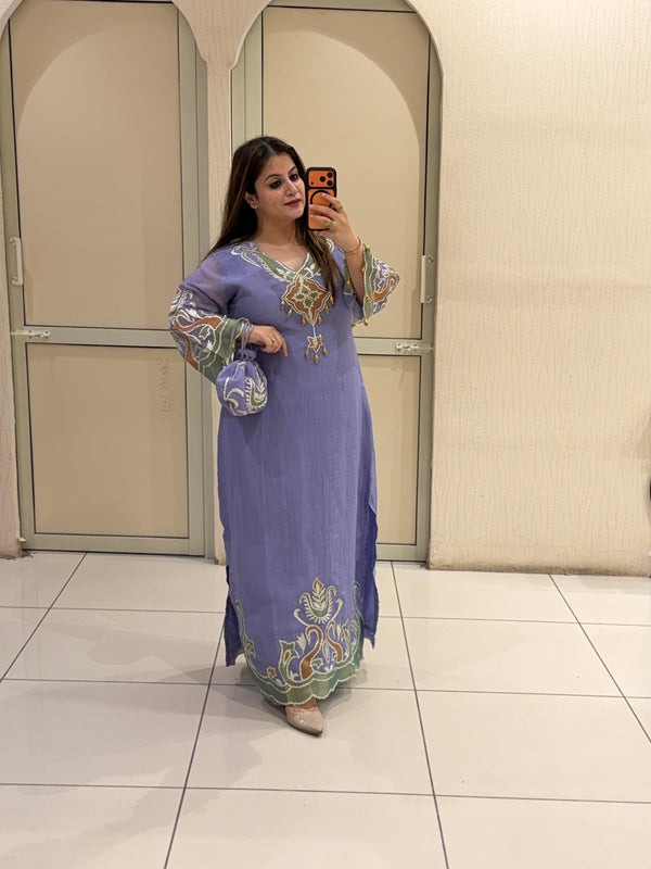 Lavender Embroidered Long Dress (L–XXL)