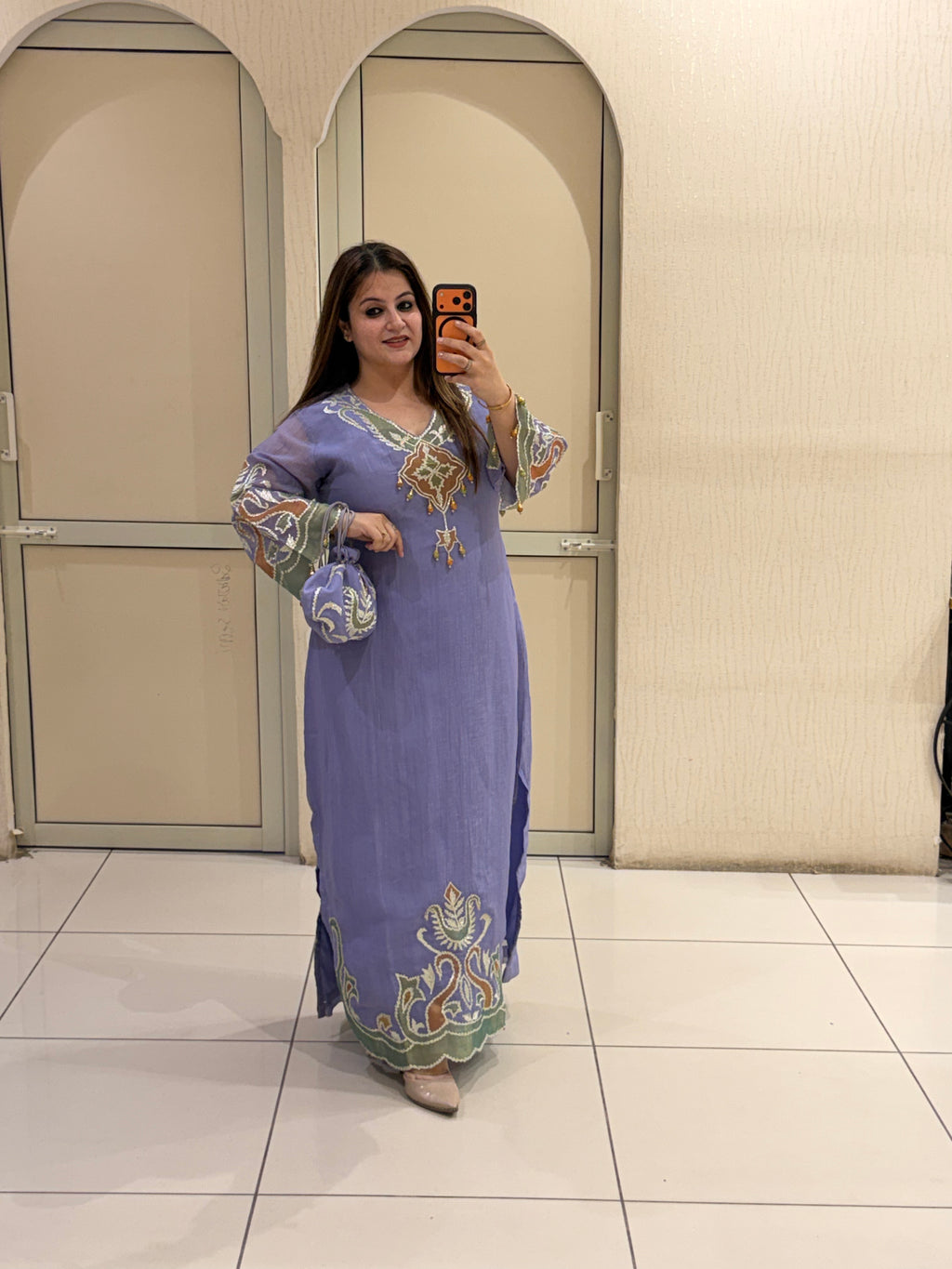 Lavender Embroidered Long Dress (L–XXL)