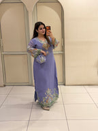 Lavender Embroidered Long Dress (L–XXL)