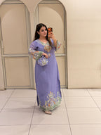 Lavender Embroidered Long Dress (L–XXL)