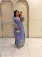 Lavender Embroidered Long Dress (L–XXL)