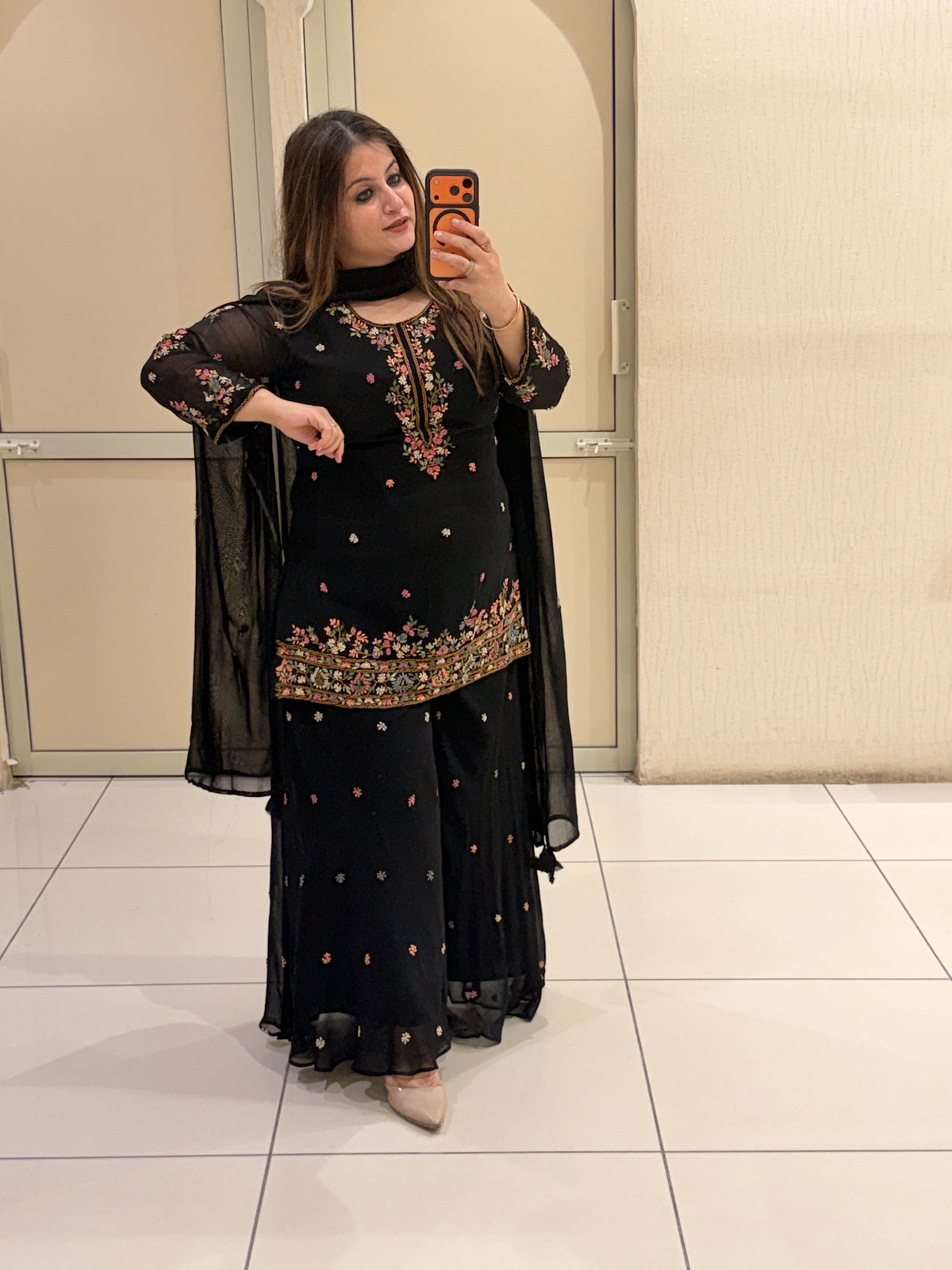 Black Floral Embroidered Designer Sharara Set
