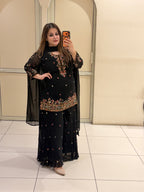 Black Floral Embroidered Designer Sharara Set