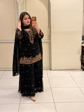 Black Floral Embroidered Designer Sharara Set