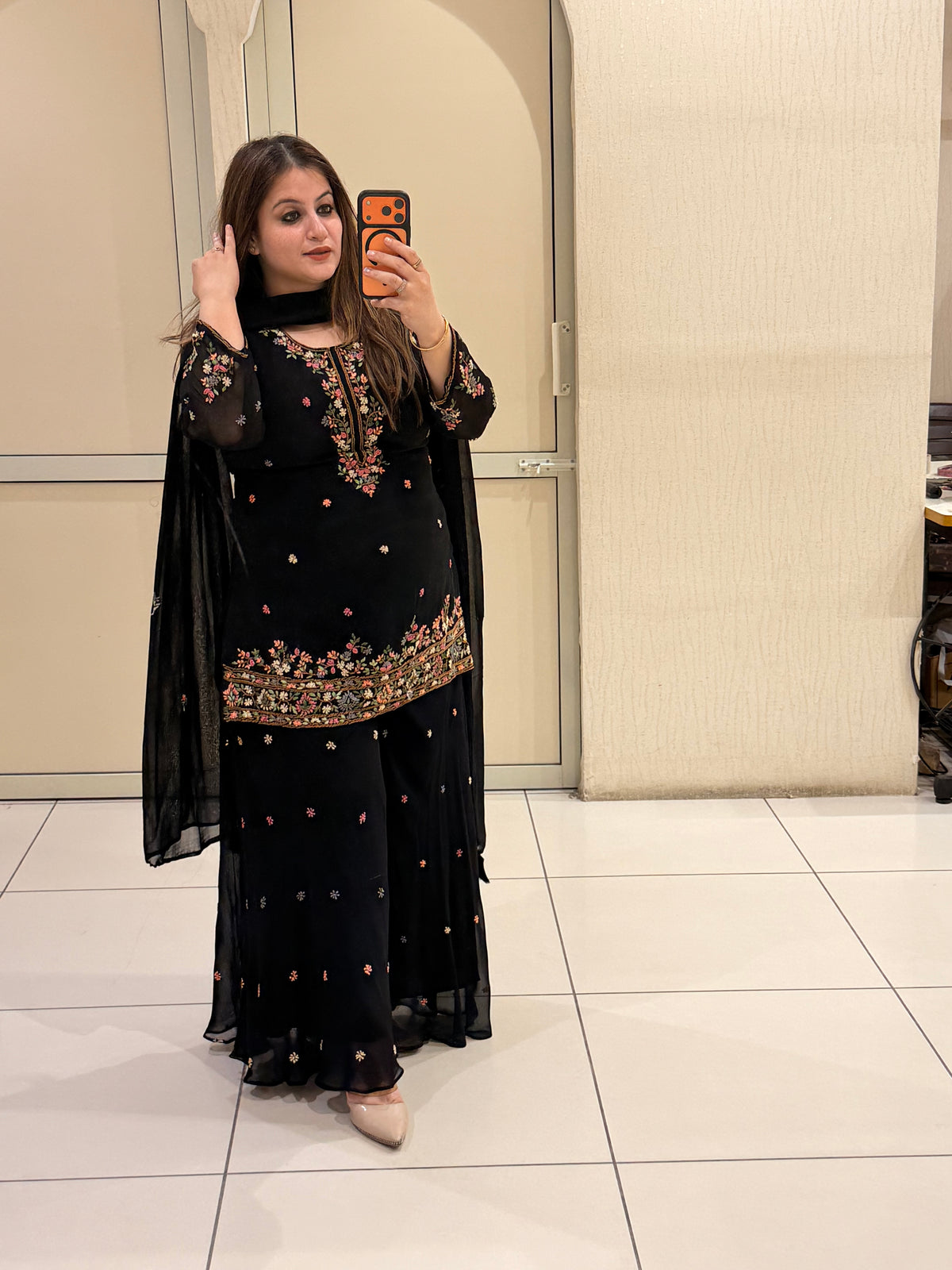 Black Floral Embroidered Designer Sharara Set