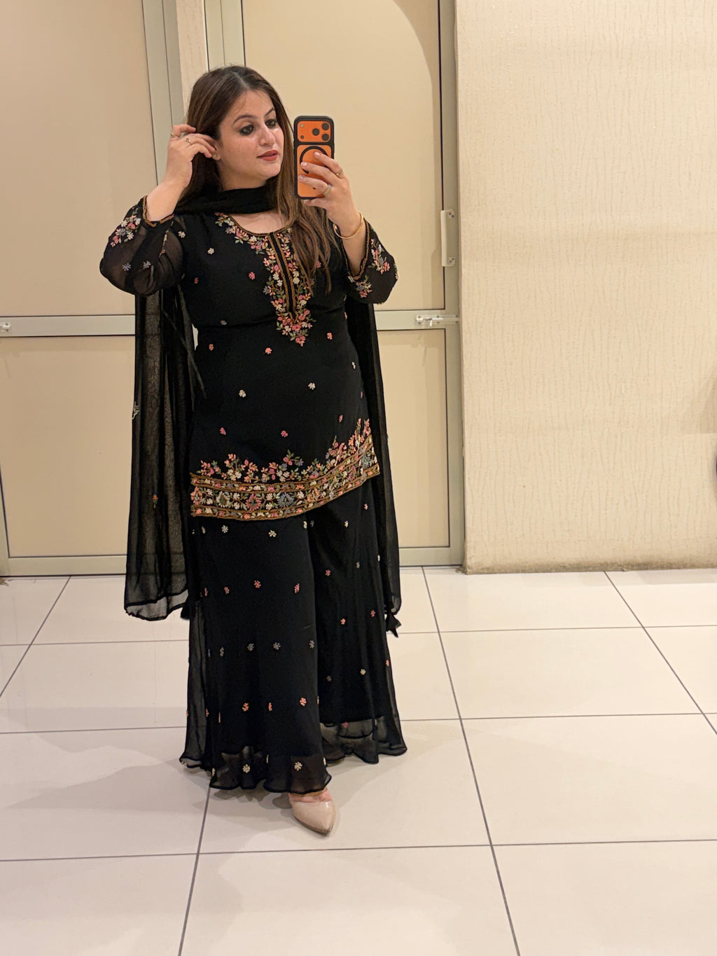 Black Floral Embroidered Designer Sharara Set