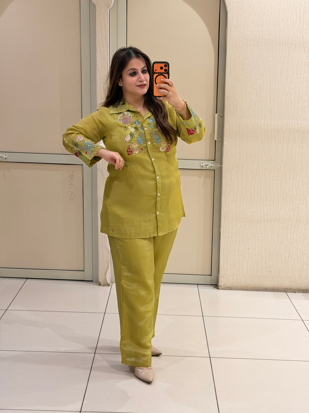 Olive Green Embroidered Designer Set