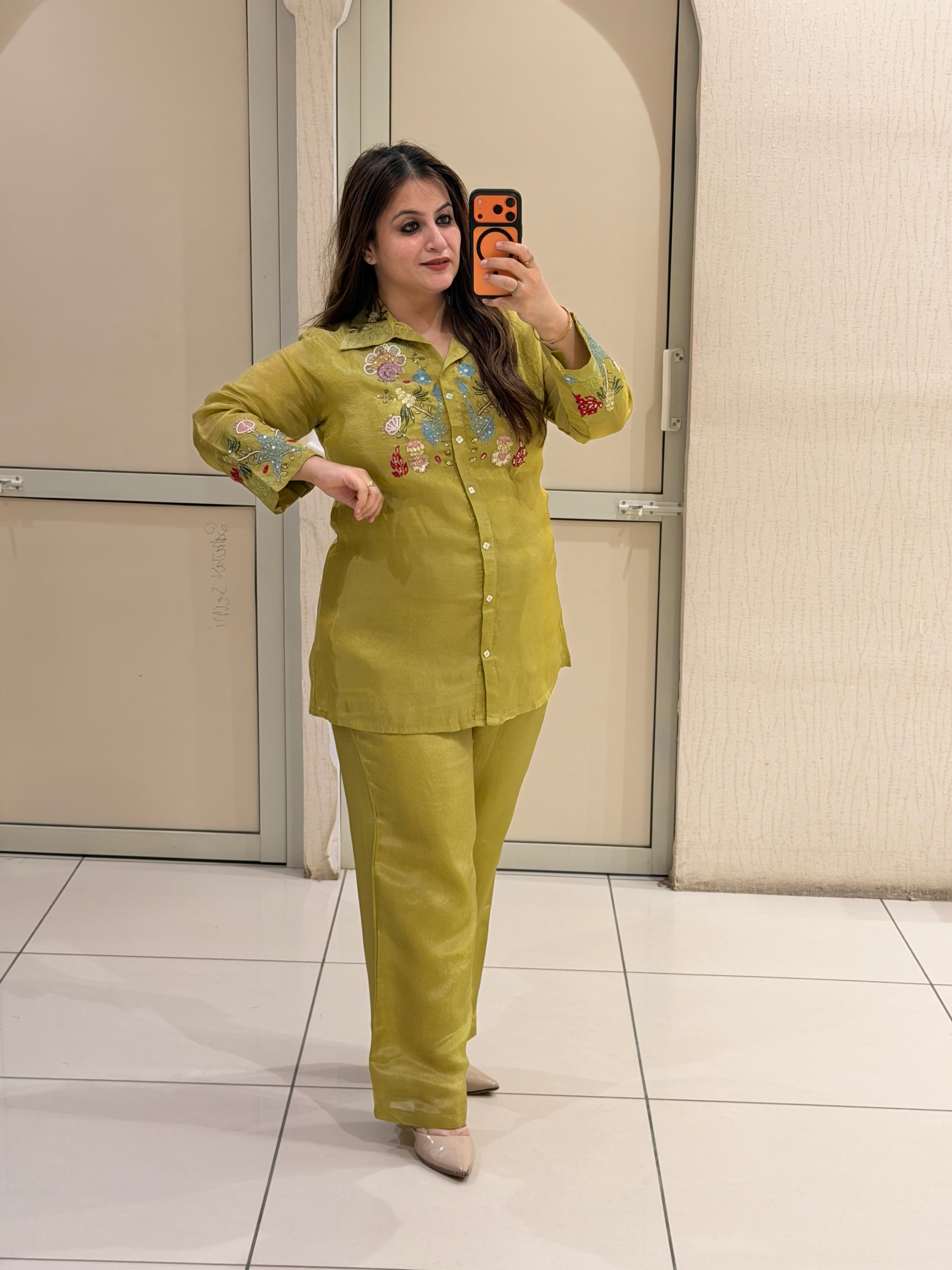 Olive Green Embroidered Designer Set