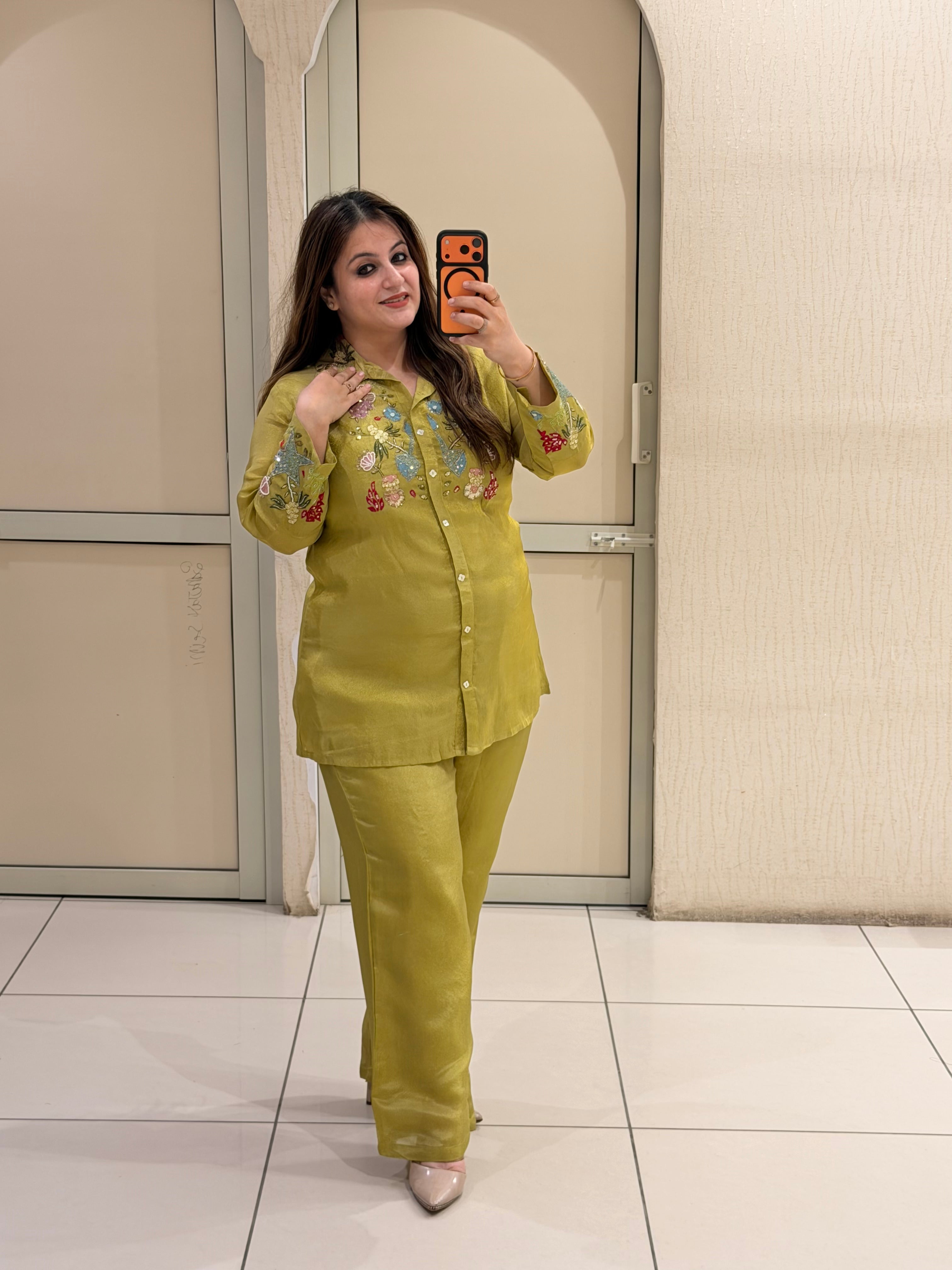 Olive Green Embroidered Designer Set