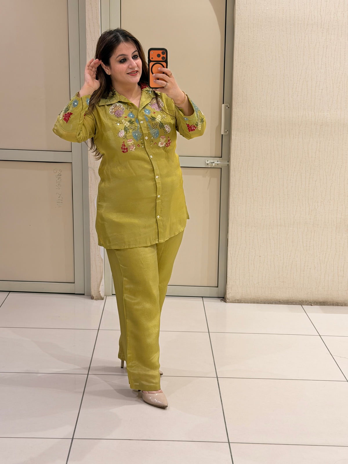 Olive Green Embroidered Designer Set