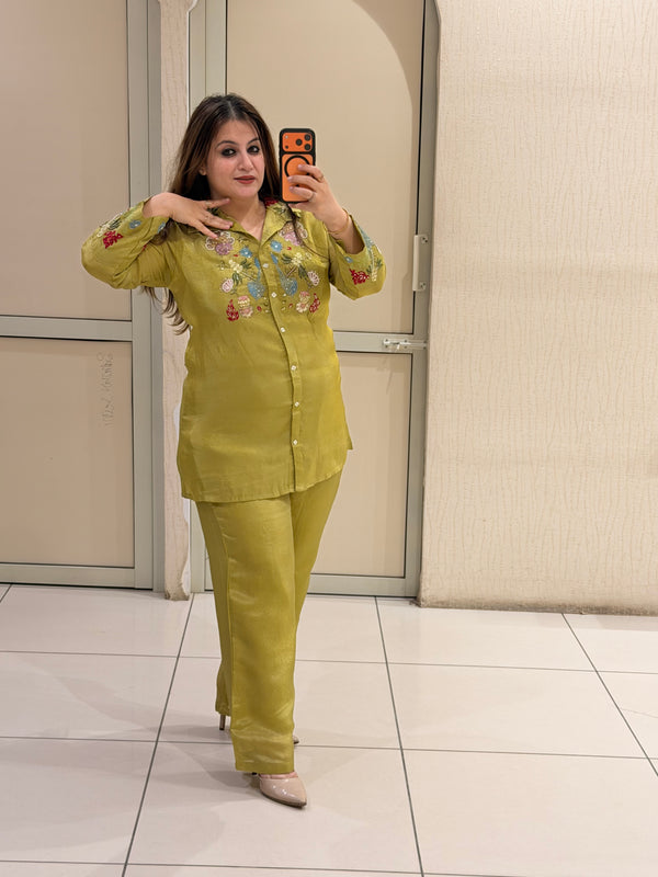 Olive Green Embroidered Designer Set