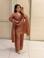 Rust Brown Designer Embroidered Three-Piece Suit Set