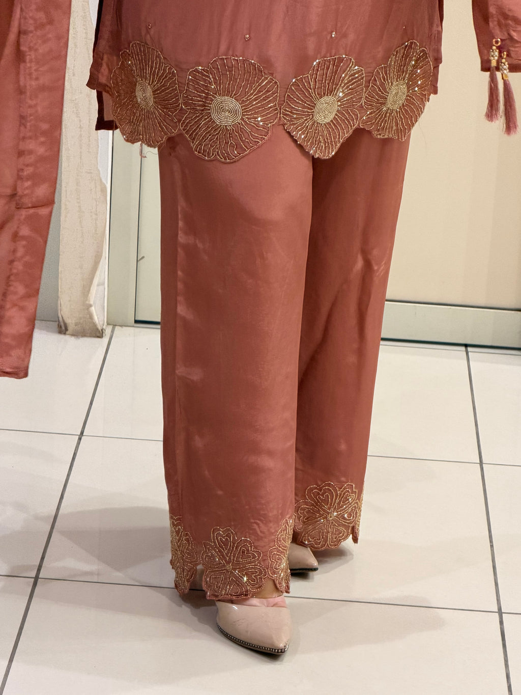 Rust Brown Designer Embroidered Three-Piece Suit Set