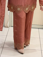 Rust Brown Designer Embroidered Three-Piece Suit Set