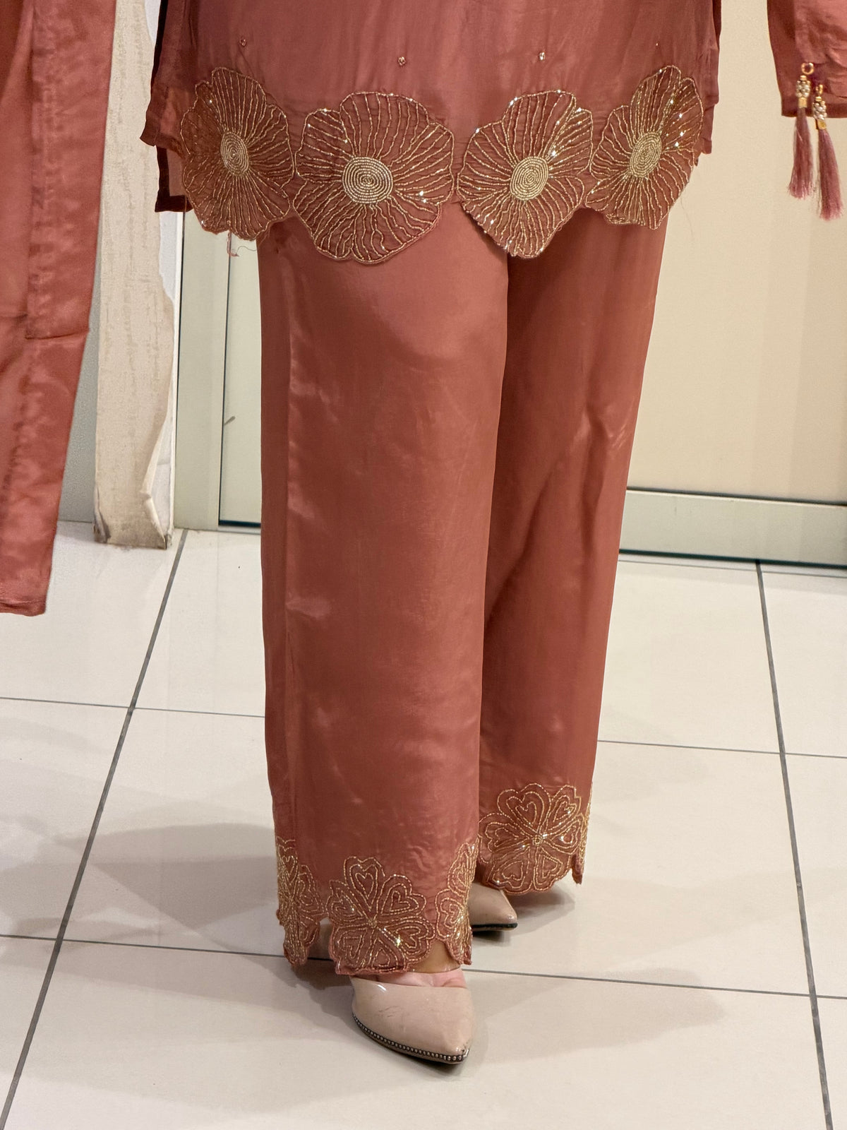 Rust Brown Designer Embroidered Three-Piece Suit Set
