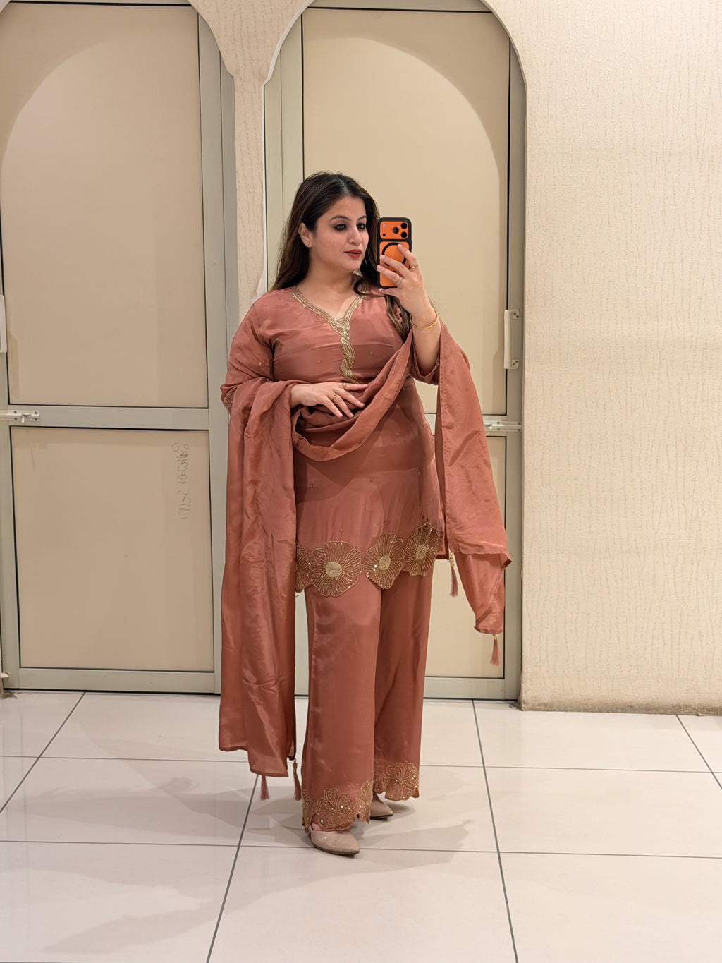 Rust Brown Designer Embroidered Three-Piece Suit Set