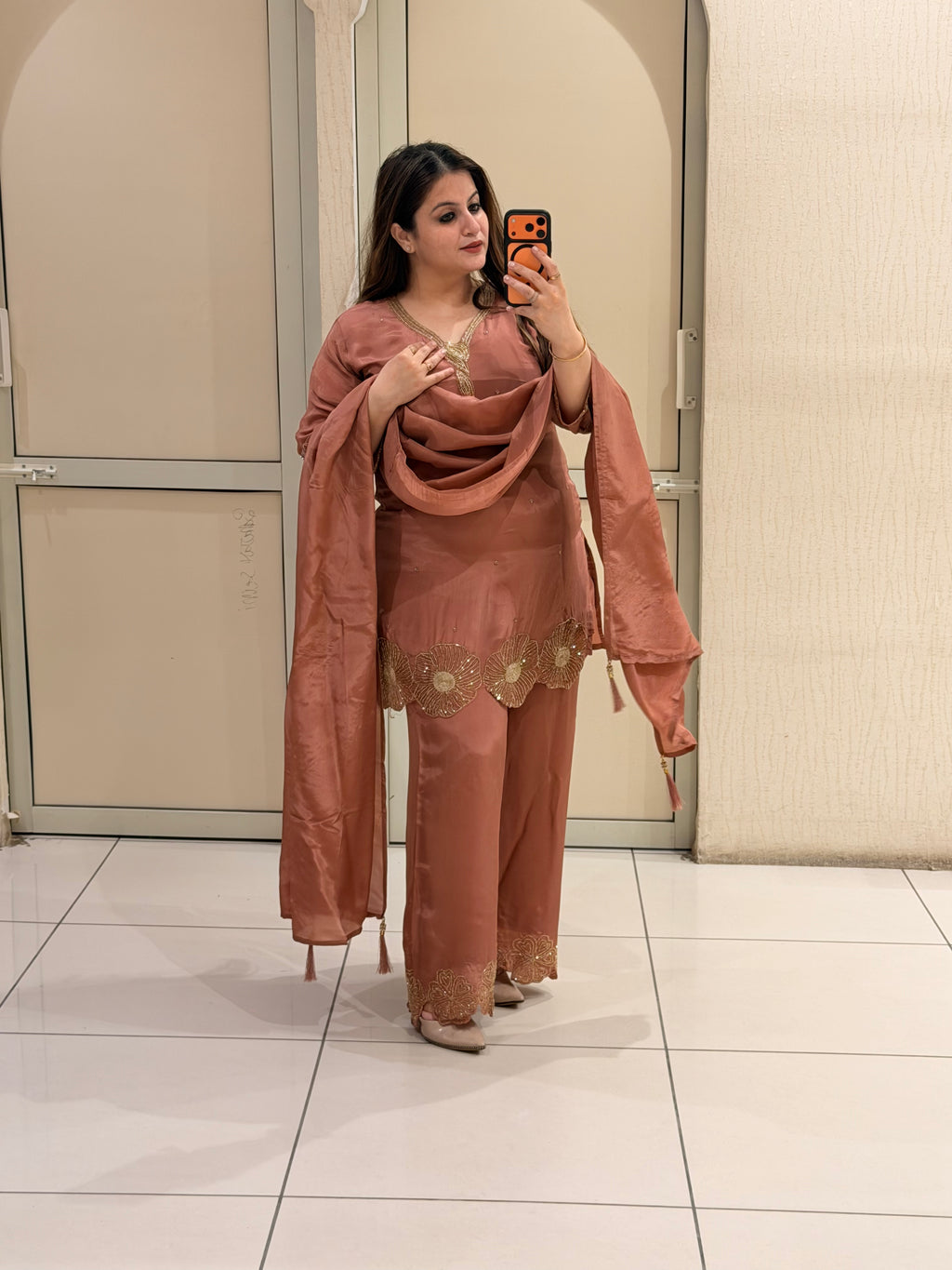 Rust Brown Designer Embroidered Three-Piece Suit Set