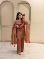 Rust Brown Designer Embroidered Three-Piece Suit Set