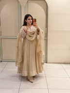 Pure Mul Chanderi Cream Designer Anarkali Suit Set