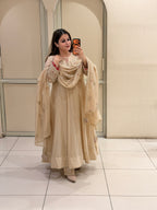 Pure Mul Chanderi Cream Designer Anarkali Suit Set