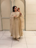 Pure Mul Chanderi Cream Designer Anarkali Suit Set