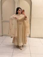 Pure Mul Chanderi Cream Designer Anarkali Suit Set