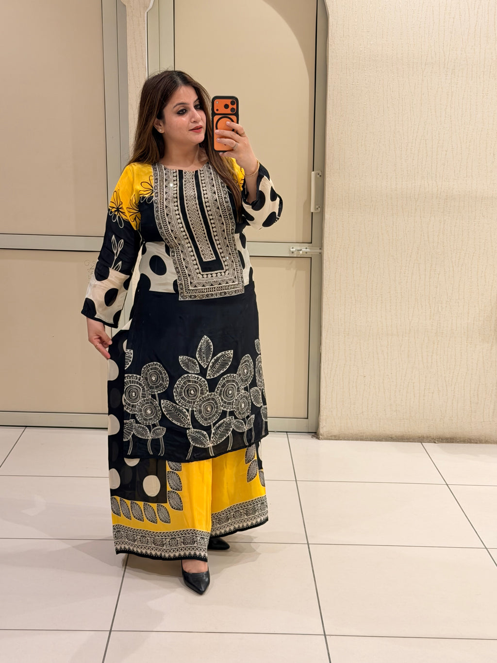 Black & Yellow Printed Designer Sharara Suit Set