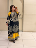 Black & Yellow Printed Designer Sharara Suit Set
