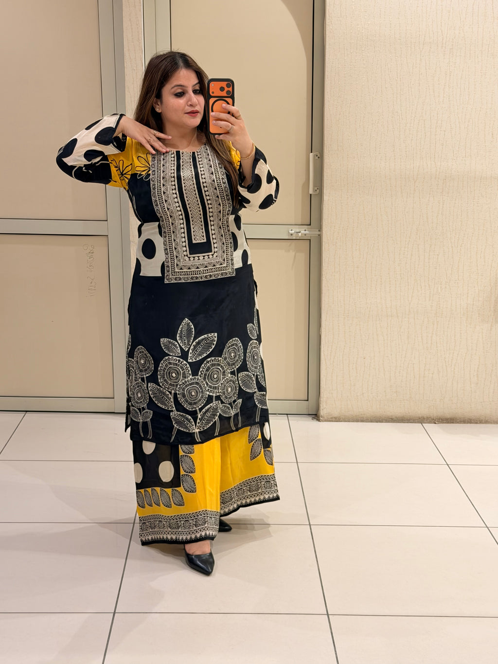 Black & Yellow Printed Designer Sharara Suit Set
