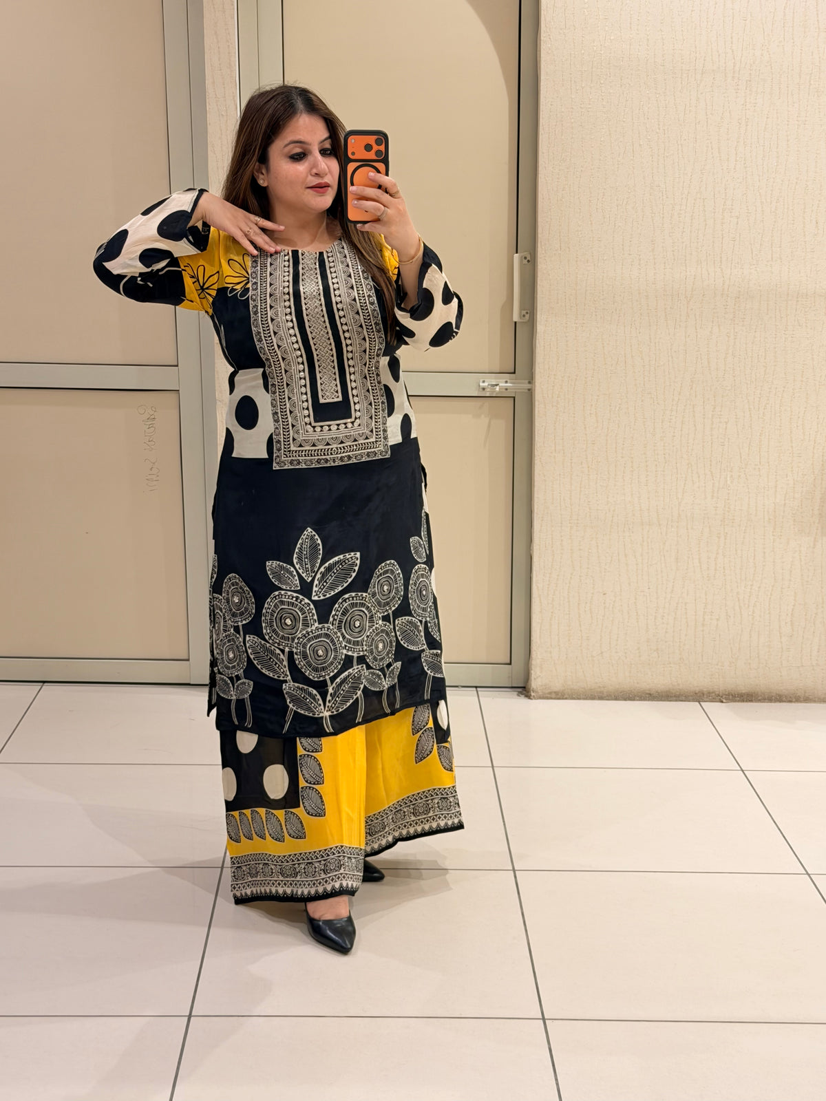 Black & Yellow Printed Designer Sharara Suit Set