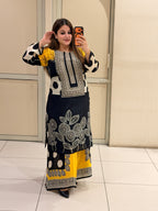 Black & Yellow Printed Designer Sharara Suit Set