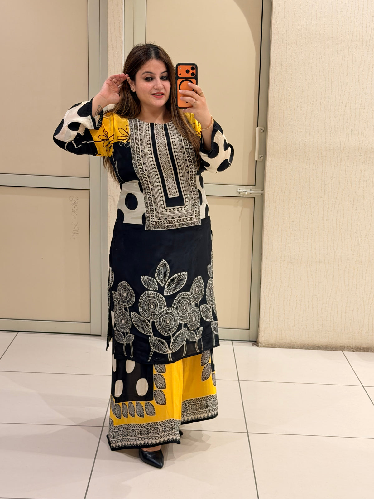 Black & Yellow Printed Designer Sharara Suit Set
