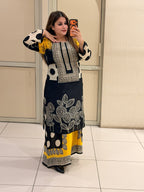 Black & Yellow Printed Designer Sharara Suit Set