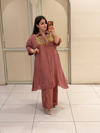 Dusty Rose Embellished Collar Neck Crepe Suit Set
