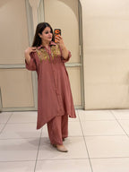 Dusty Rose Embellished Collar Neck Crepe Suit Set