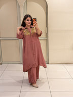 Dusty Rose Embellished Collar Neck Crepe Suit Set