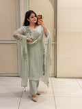 Pastel Green Hand-Painted Pure Soft Organza Suit Set