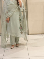Pastel Green Hand-Painted Pure Soft Organza Suit Set