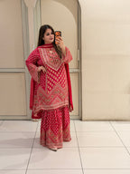 Red Printed C-Cut Designer Crepe Suit Set