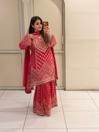 Red Printed C-Cut Designer Crepe Suit Set