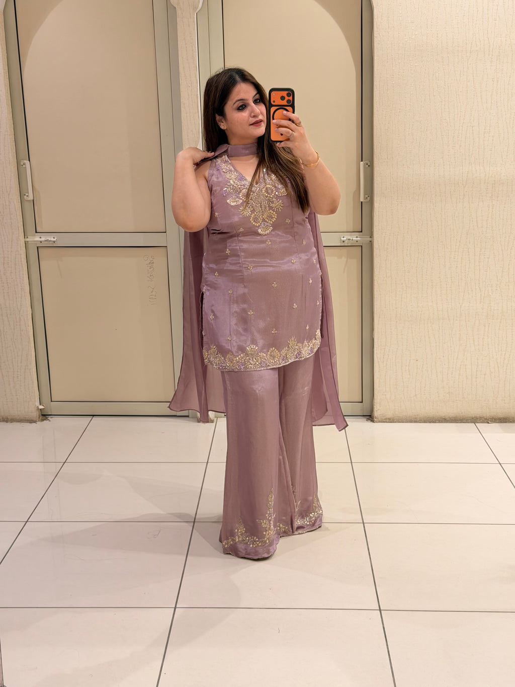 Mauve Embroidered Designer Palazzo Suit Set