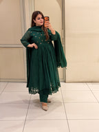 Green Designer Embroidered Anarkali Suit Set