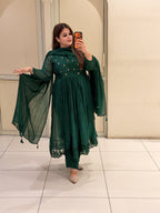 Green Designer Embroidered Anarkali Suit Set