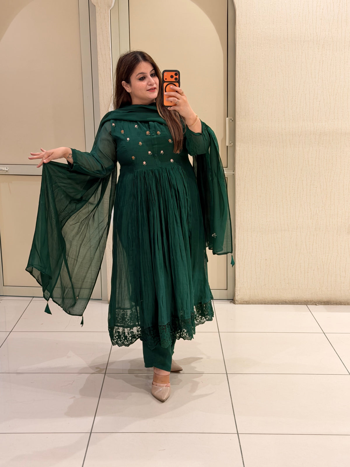 Green Designer Embroidered Anarkali Suit Set