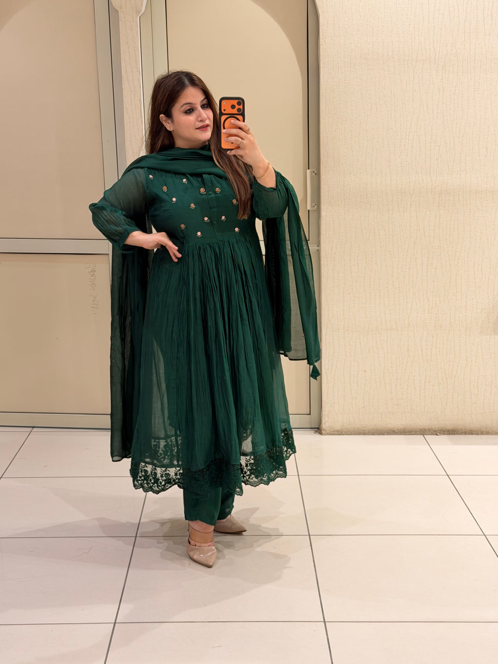 Green Designer Embroidered Anarkali Suit Set