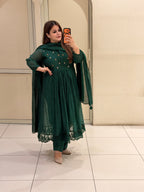 Green Designer Embroidered Anarkali Suit Set
