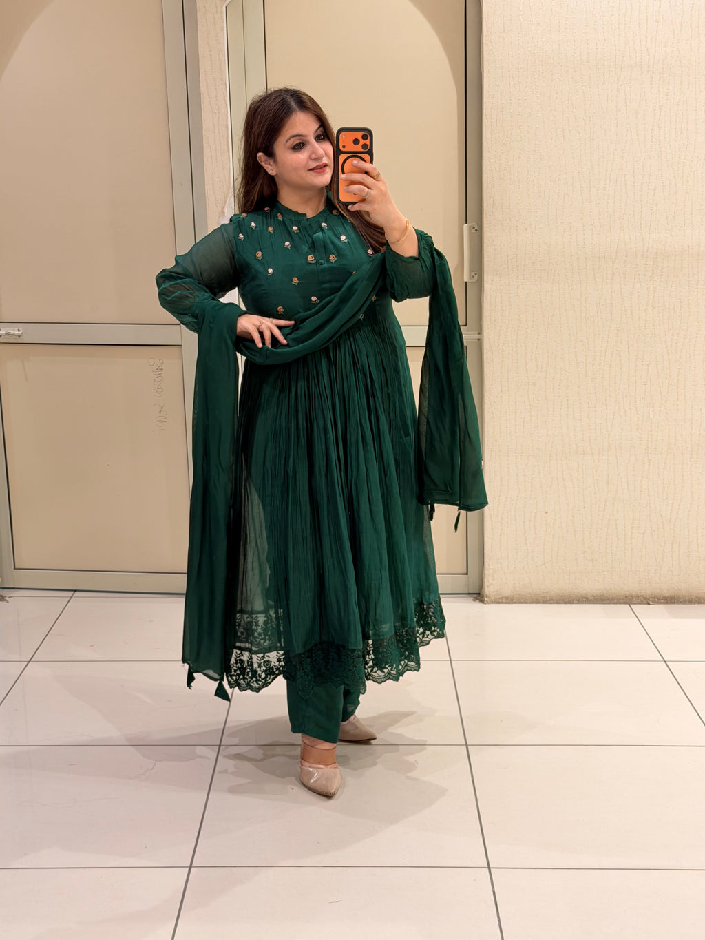 Green Designer Embroidered Anarkali Suit Set