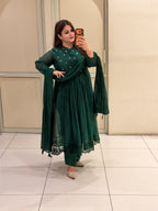 Green Designer Embroidered Anarkali Suit Set