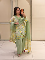 Pastel Green Floral Cutwork Farsi Suit Set